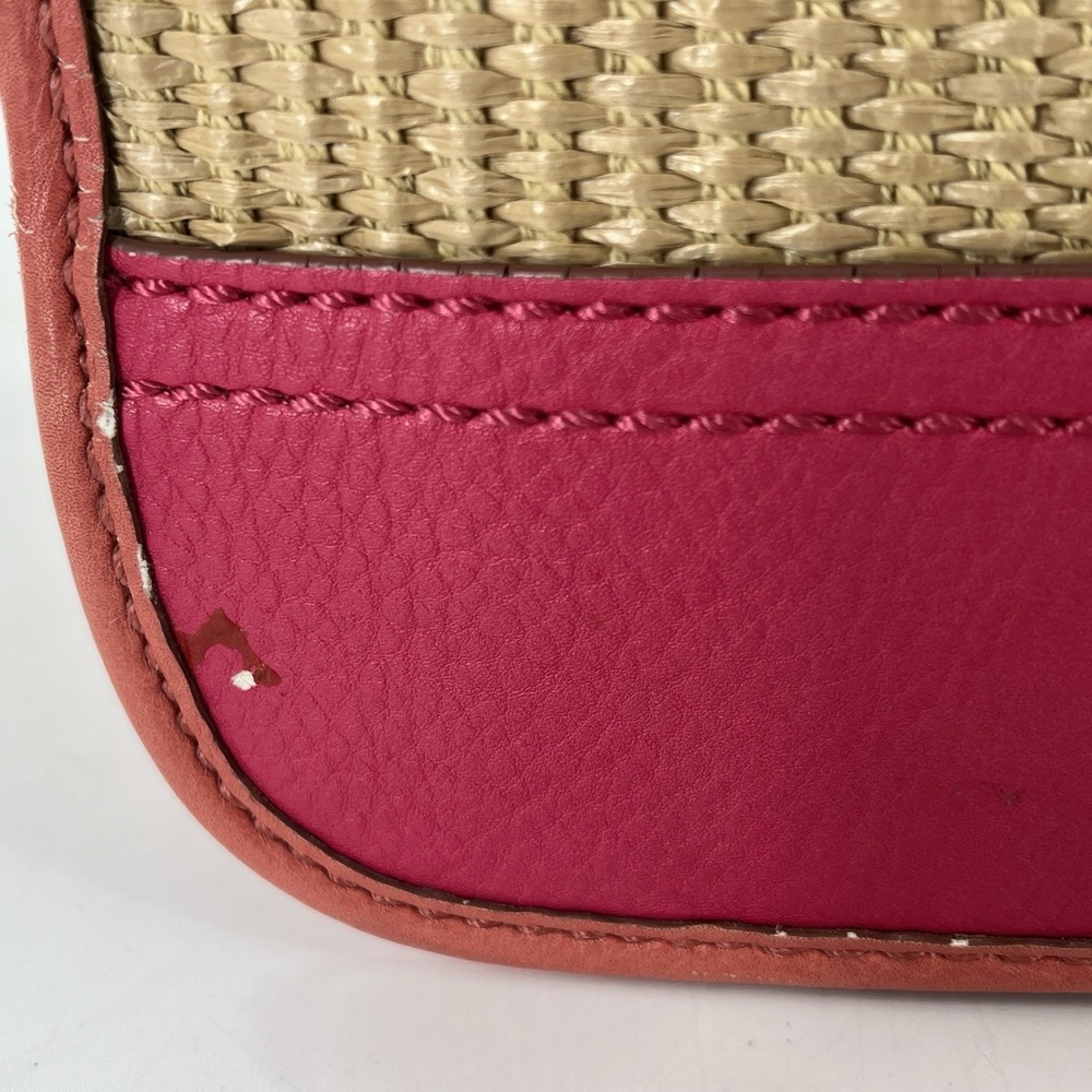 Rare Vintage Fossil Crossbody Messenger Straw & Leather Tablet Bag Pink Coral - Picture 3 of 16